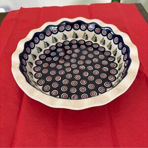 Polish Pottery Quiche / Scalloped Pie Dish 9.5”Diameter by Zaklady Boleslawiec